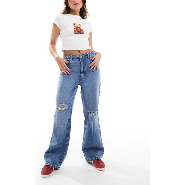 New Look Women's Blue Adalae Ripped Wide Leg Jeans - 10L32