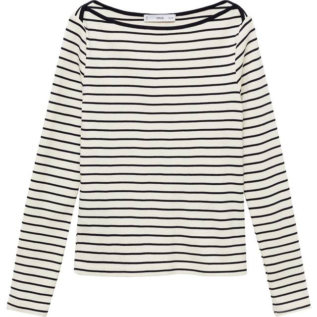 Striped boat-neck t-shirt off white - Woman - XS - MANGO - Off White