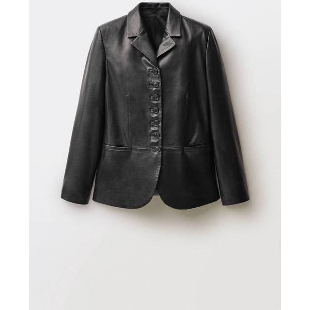 Leather jacket with buttons black - Woman - M - MANGO - Black