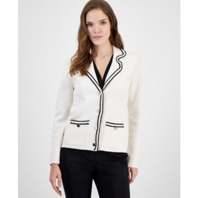 Anne Klein Notch Collar Braided Trim Blazer