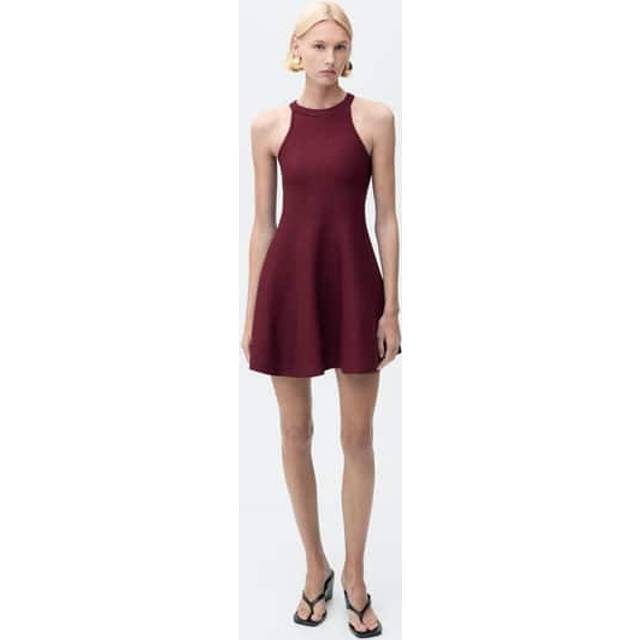 Mango Xiqui Halterneck Skater Mini Dress, Dark Red