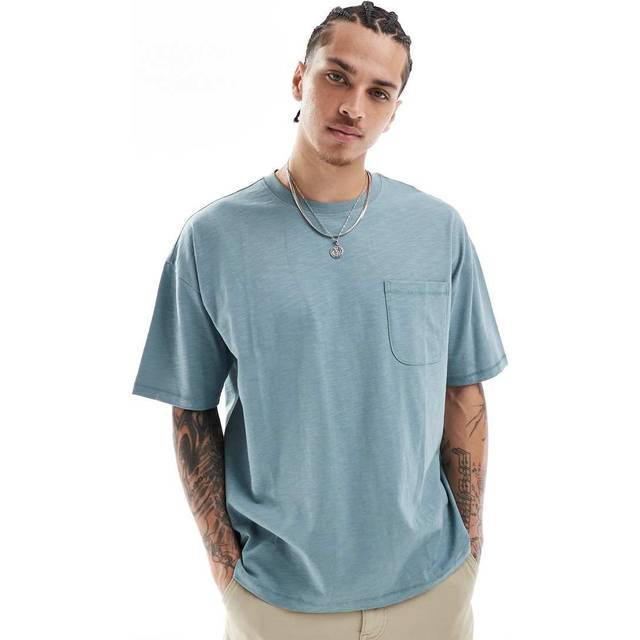 New Look Men's Bright Blue Oversized Chest Pocket Jersey T-Shirt - M