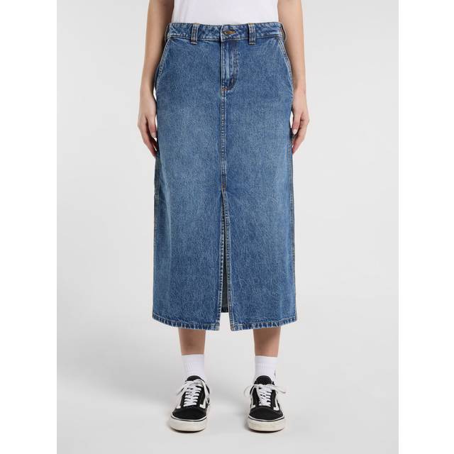 Dickies Lang Denimnederdel Med Slids Foran I Skyllet - Blå Vask