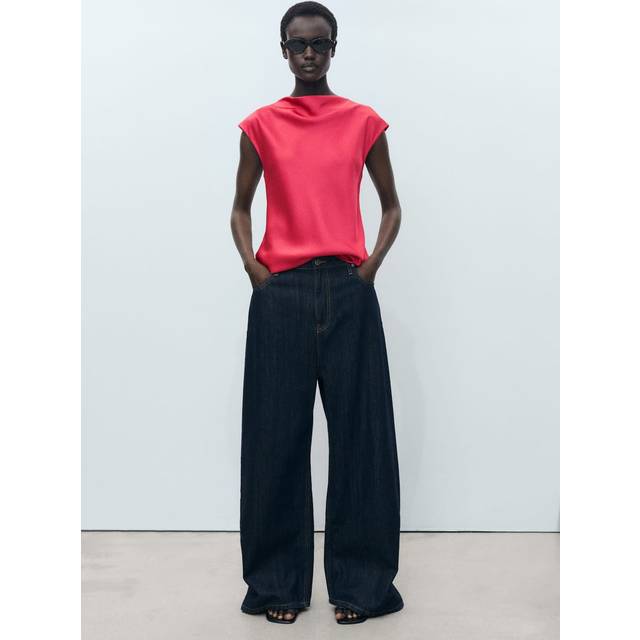MANGO Satin Blouse With Draped Neck |Rosa |XS