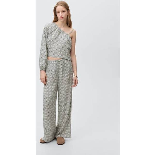 Flowy printed trousers light/pastel grey - Teenage girl - S - MANGO TEEN - Light/Pastel Grey