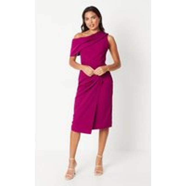 One Shoulder Twist Front Pencil Wedding Guest Dress - Red - 8