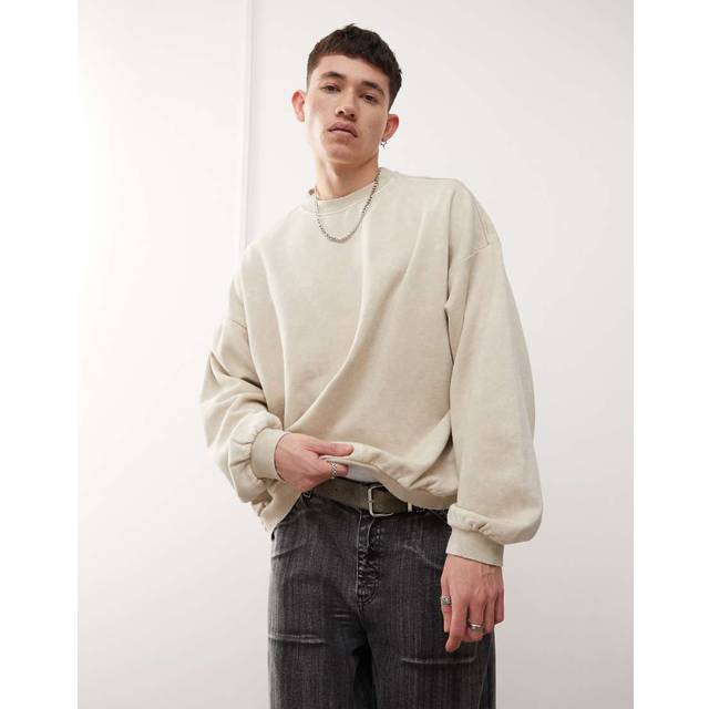 Weekday – Leon – Beige stentvättad sweatshirt i oversize-Naturlig