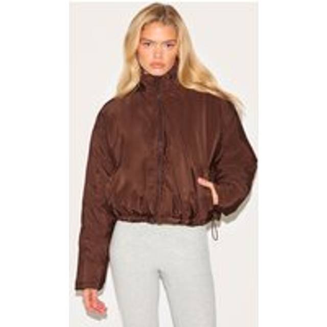 Mocha Cropped Puffer Jacket, Brown - L