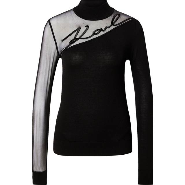 Karl Lagerfeld, Signature Mesh Panel Knit Top, Woman, Black, Size: S