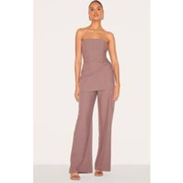 PLT Label Mushroom Overlay Panel Laced Up Tailored Jumpsuit, Mushroom - 4