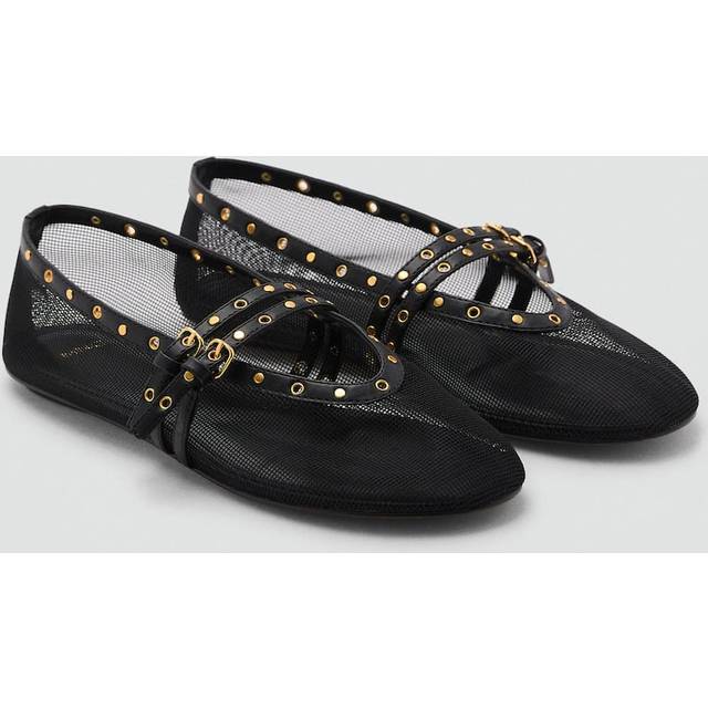 Mesh ballerina flats with die-cut details black - Woman - 2 - MANGO - Black