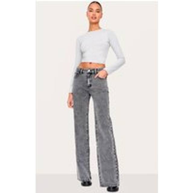 Washed Grey Seam Detail Straight Leg Jeans, Grey - 6