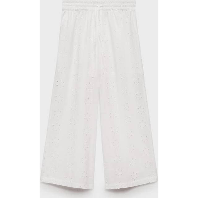 Embroidered straight-fit trousers off white - Teenage girl - XXS - MANGO TEEN - Off White