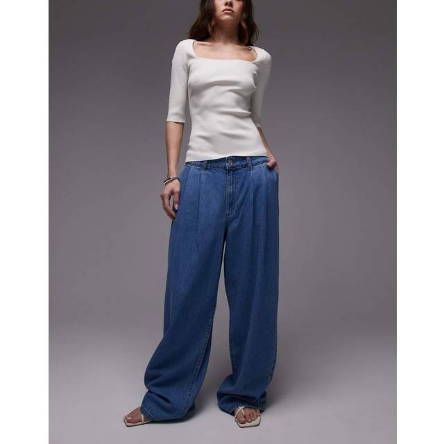 Mango Melissa Cotton Blend Wide Leg Jeans, Medium Blue