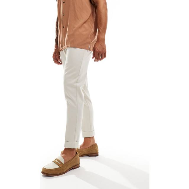 ASOS DESIGN – Premium – Naturvita, fina, avsmalnande chinos-Naturlig