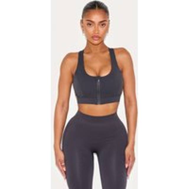Shape Charcoal Sculpt Active Zip Front Cupped Sports Bra, Grey - 12