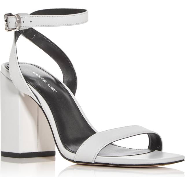 MK Merriam Leather Block Heel Sandal - White - Michael Kors