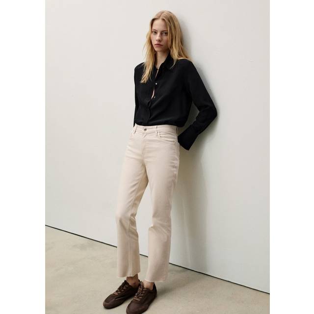 Mango Sienna Flared Cropped Jeans, Light Beige