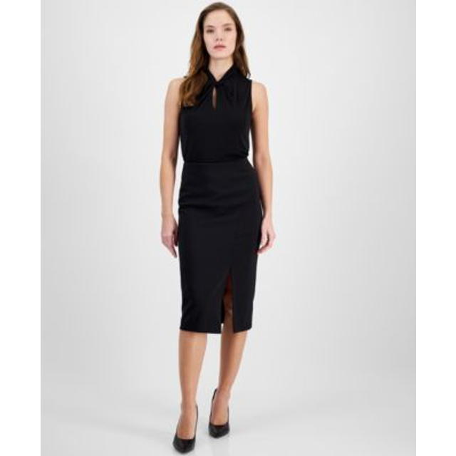 Anne Klein Pull-On Asymmetrical Seam Midi Pencil Skirt