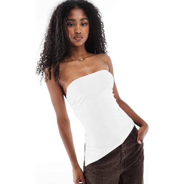 Bershka – Vit, asymmetrisk bandeau-topp-Vit/a