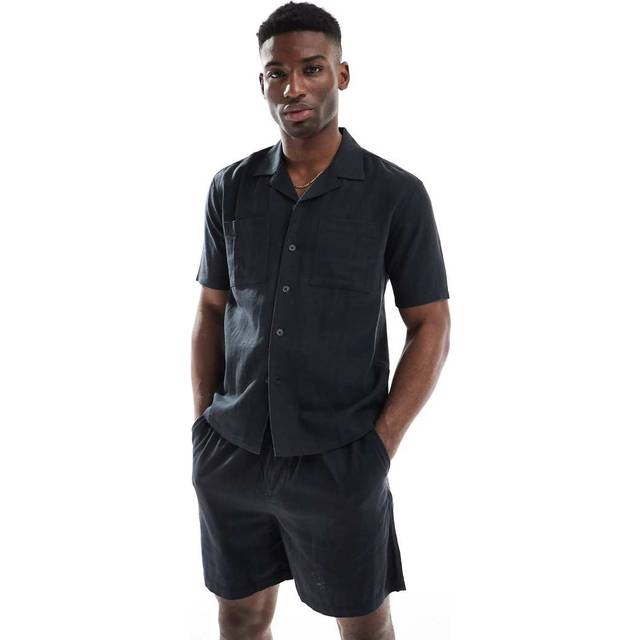 New Look Men's Black Relaxed Linen Blend Shirt - S
