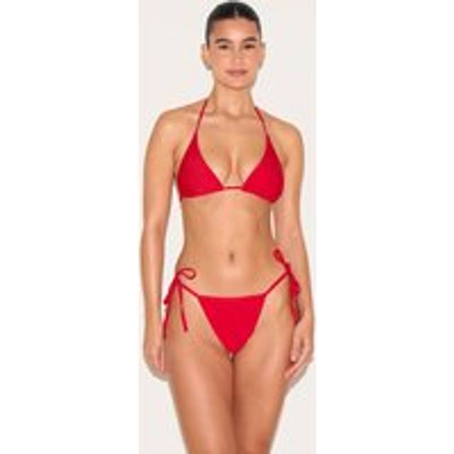Red Basic Triangle and Tie Side Bikini Set, Red - L
