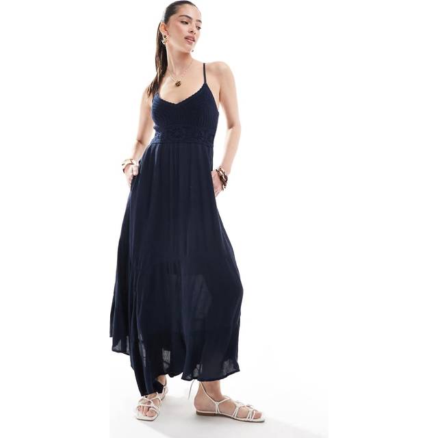 Mixed Fabric Crochet-Style Maxi Dress