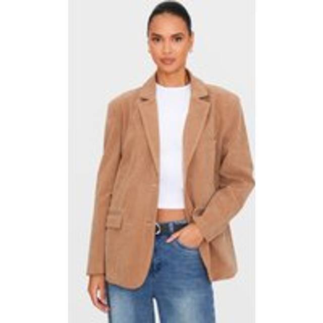 Tan Faux Suede Longline Blazer, Brown - 12