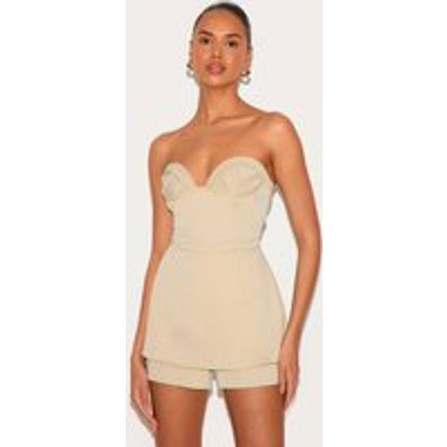 Stone Woven Bust Cup Detail Peplum Playsuit, White - 16