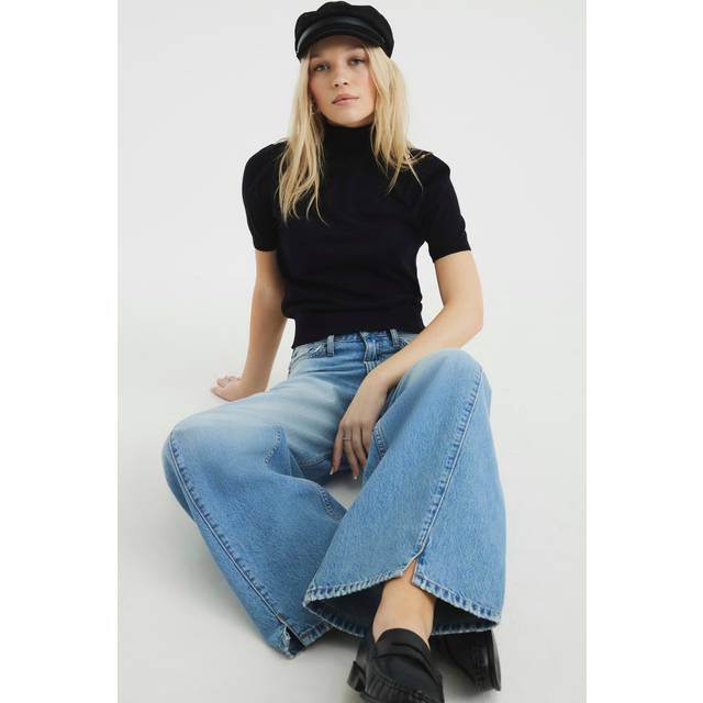 River Island Womens Blue Low Rise Belted Baggy Wide Leg Jeans - 18S