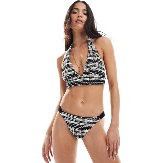 New Look Women's Black Crochet Striped Bikini Bottoms - UK 14