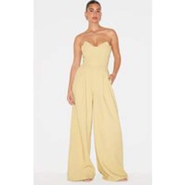 PLT Label Chartreuse Corset Bust Detail Wide Leg Tailored Jumpsuit, Chartreuse - 6