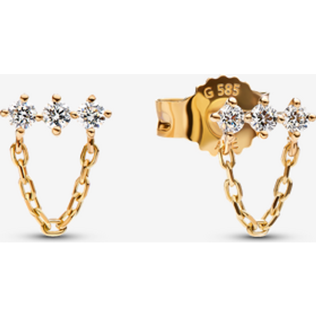 Pandora Era Lab-Grown Diamond Trio Chain Stud Earrings - 14k gold / Lab-grown diamond - Clear - one size