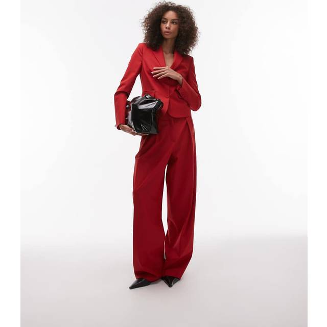 Mango Margot Wool Blend Trousers, Red