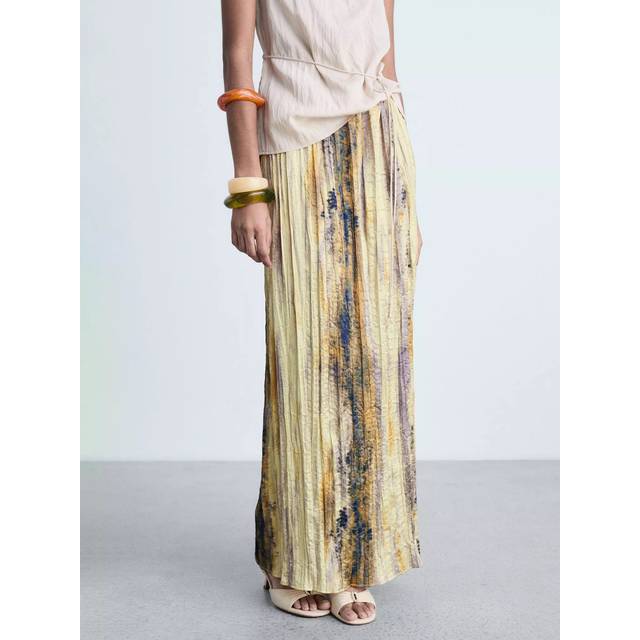 Mango Aurora Textured Satin Skirt, Yellow