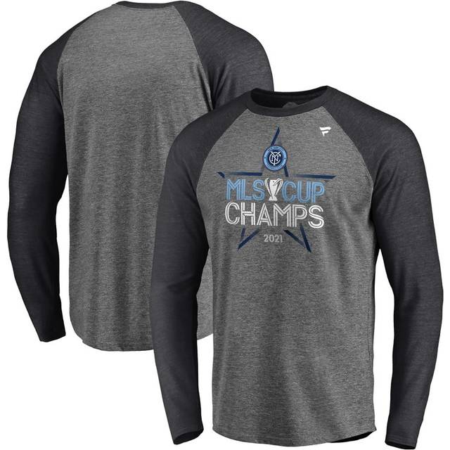 Men's Fanatics Heathered Gray New York City FC 2021 MLS Cup Champions Locker Room Raglan Long Sleeve T-Shirt - 2XL