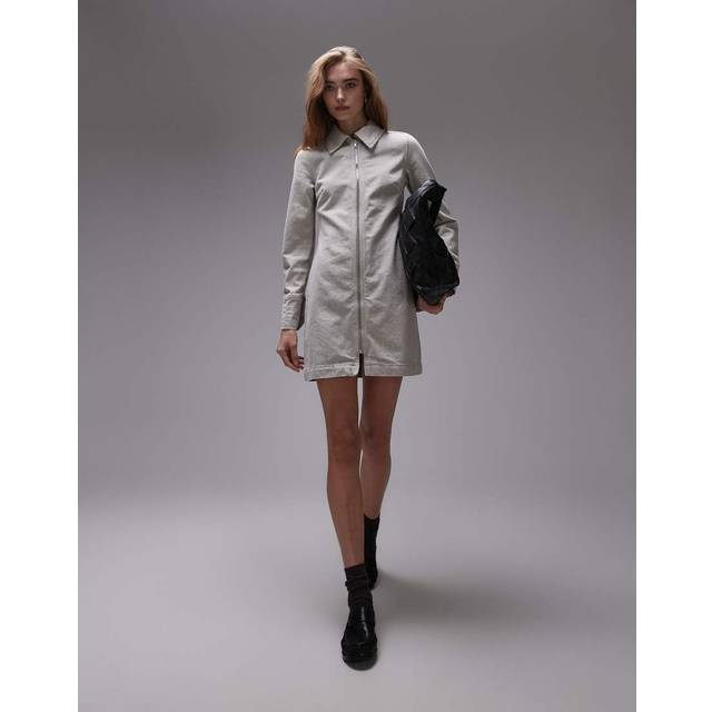 Topshop – Premium – Gräddvit skjortklänning i denim med dragkedja-Vit/a