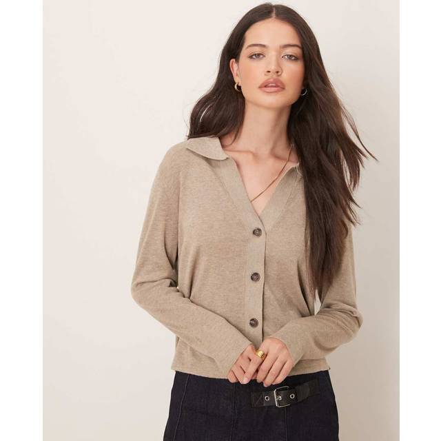 JDY – Beige kofta med v-ringning och krage-Naturlig