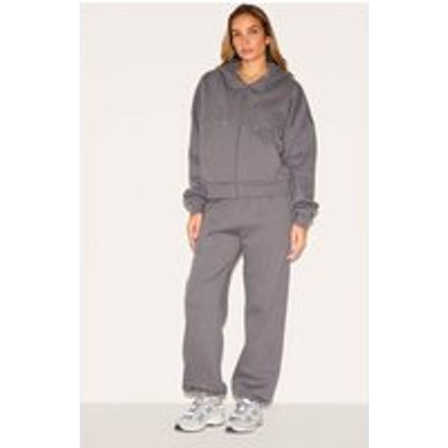 Charcoal Washed Weekend Applique Thin Waistband Cuffed Joggers, Grey - XS