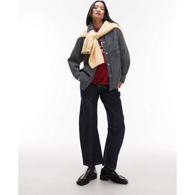 Topshop – Indigoblå, randiga jeans med medelhög midja och barrelben