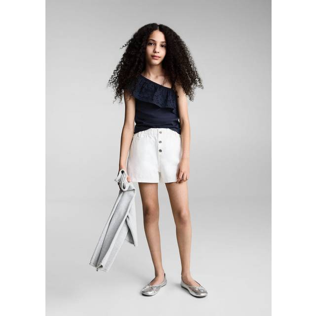 Mango Girls One Shoulder Frill Top - Navy, Navy, Size Age: 11-12 Years - age: 11-12 YEARS