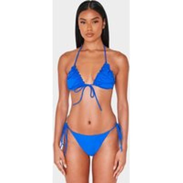Cobalt Frill Edge Detail Tie Front Bikini Top, Blue - 12