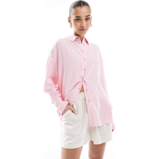 Bershka – Rosa skjorta av linnemix i oversize