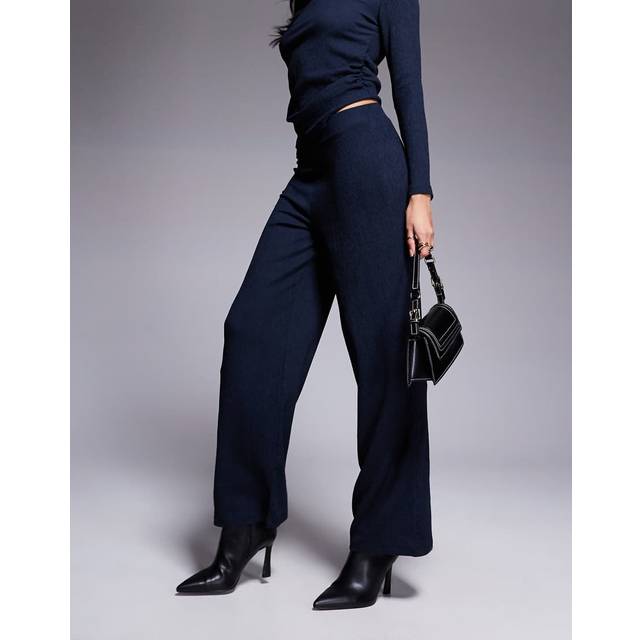 River Island Womens Navy Textured Wide Leg Trousers - 16