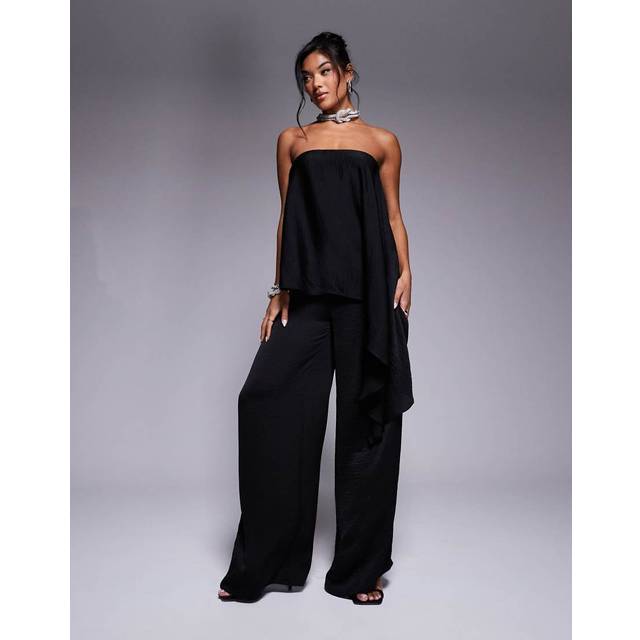 ASOS DESIGN – Svart jumpsuit i satin med topplager och bandeauringning-Svart/a