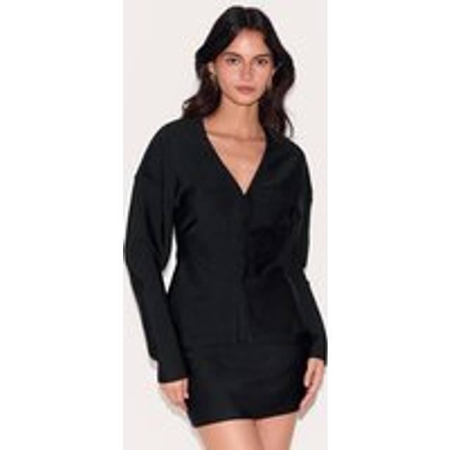 Black Knitted Tailored Hook And Eye Cardigan, Black - 6