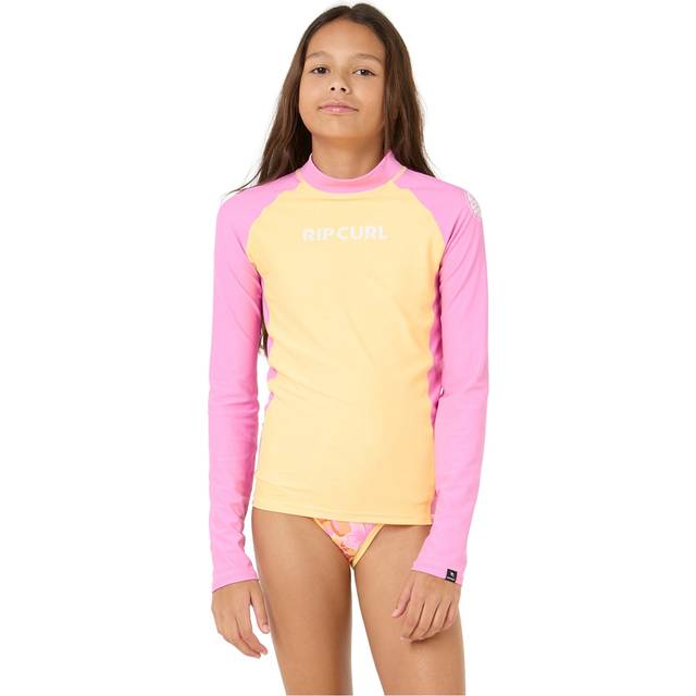 Ripcurl Rip Curl Kids Classic Surf UPF 50 Long sleeve Rash Vest - Orange/Yellow - Size: 8 years