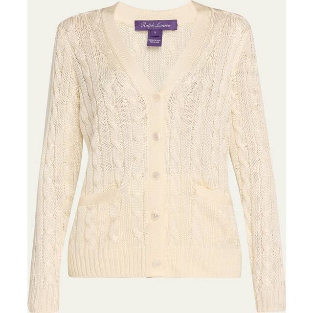 High Shine Cable-Knit Cashmere Cardigan Sweater, Cream - CREAM - Small