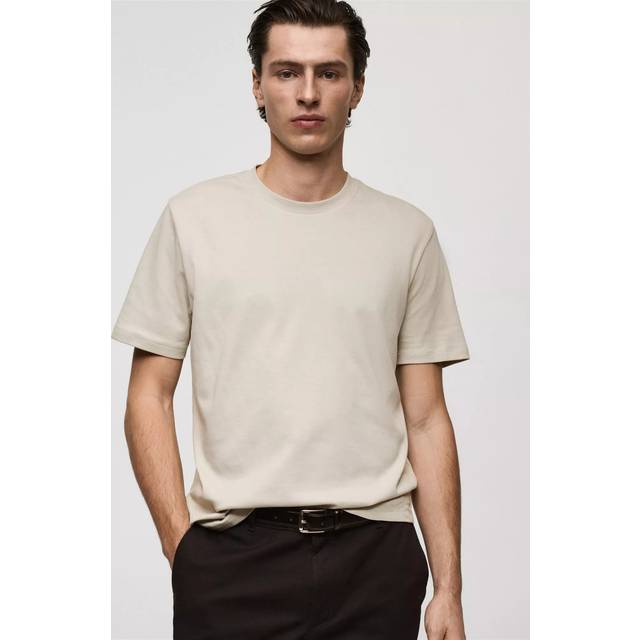 Medium weight regular fit T-shirt ice grey - Man - S - MANGO MAN - Ice Grey