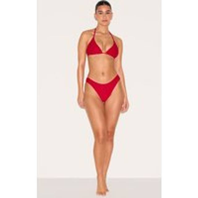 Red Lace Tie Side Bikini Bottoms, Red - 4